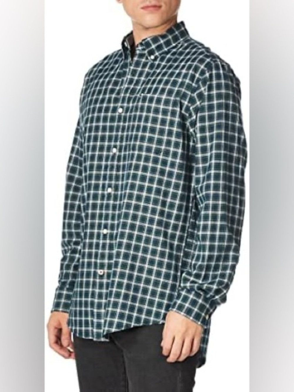 Tommy Hilfiger Dark Teal and White Plaid Button-Down Shirt